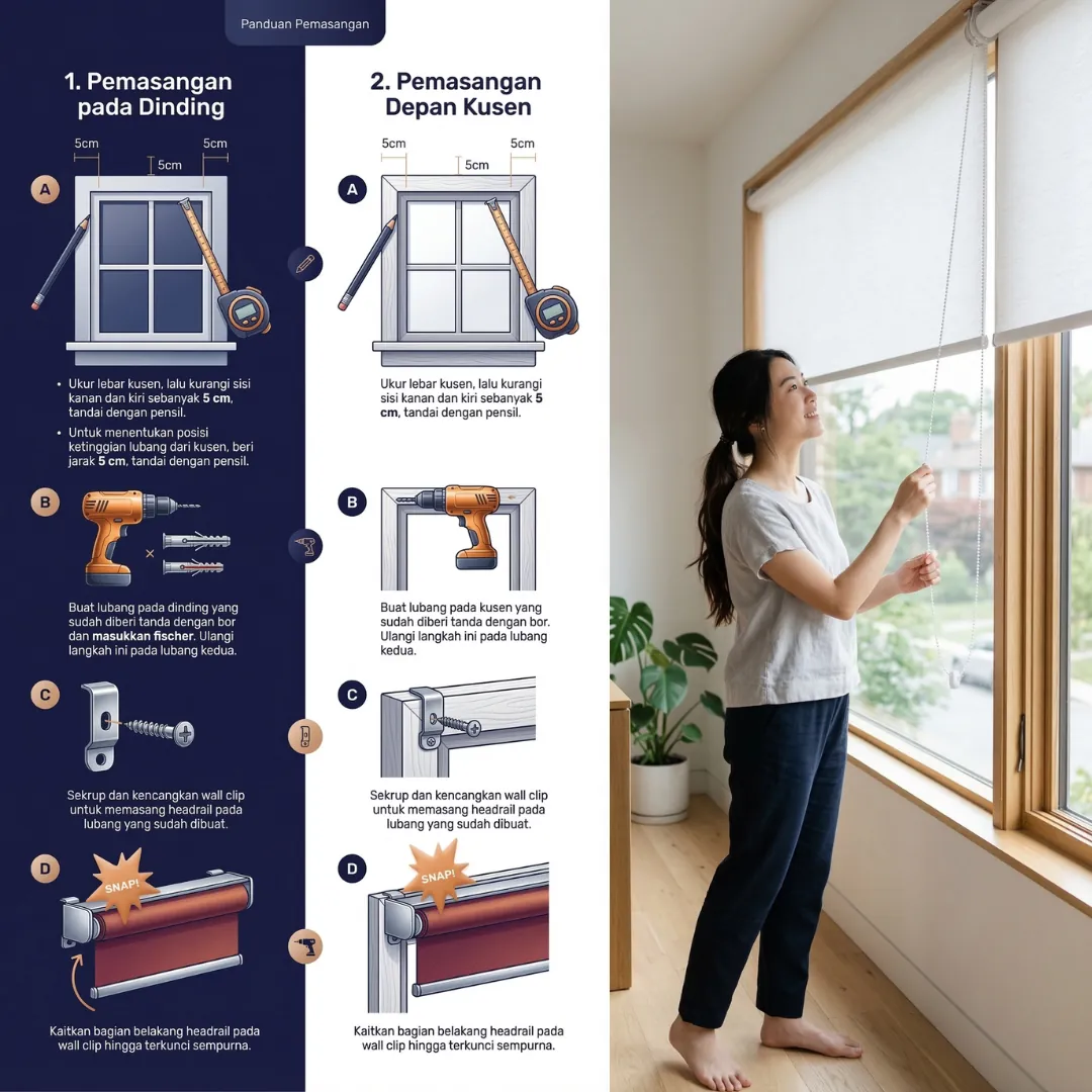 Panduan Pemasangan Roller Blinds: Dinding vs Depan Kusen